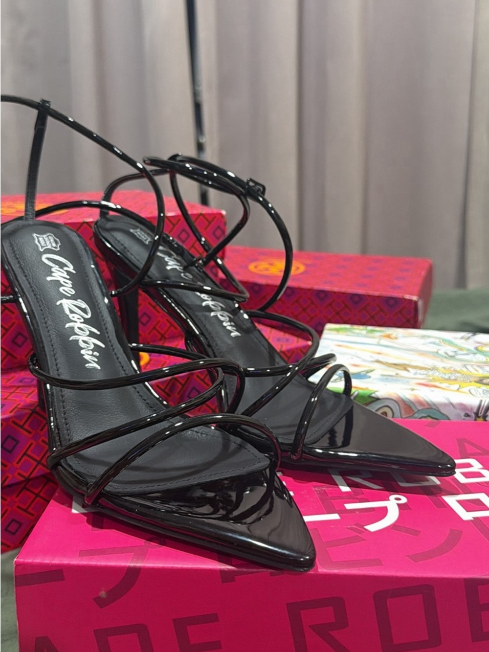 Cape Robbin Black Patent Strappy Pointed Heels
